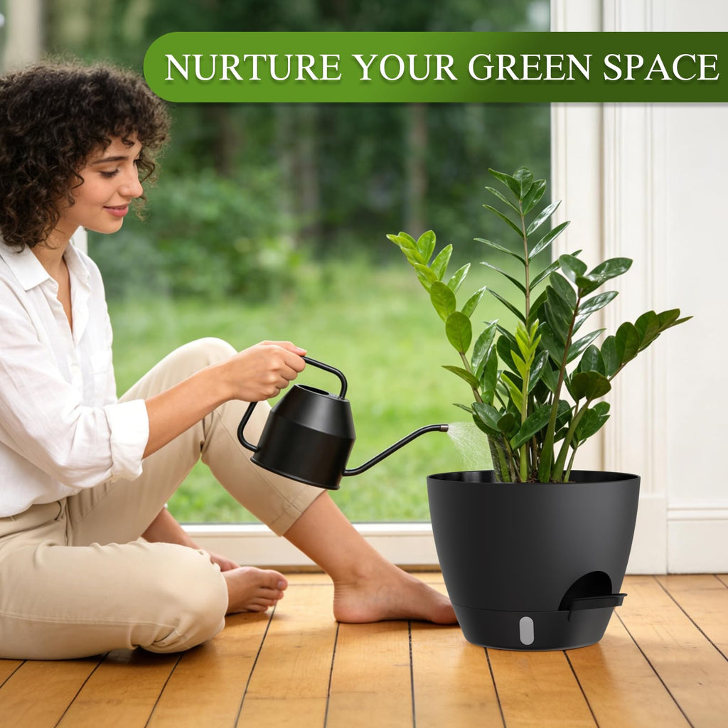 Self Watering Pots with Drainage Holes, 3 Pack 12/10/8 Inch Plant Pots with Water Level Indicator Deep Reservoir