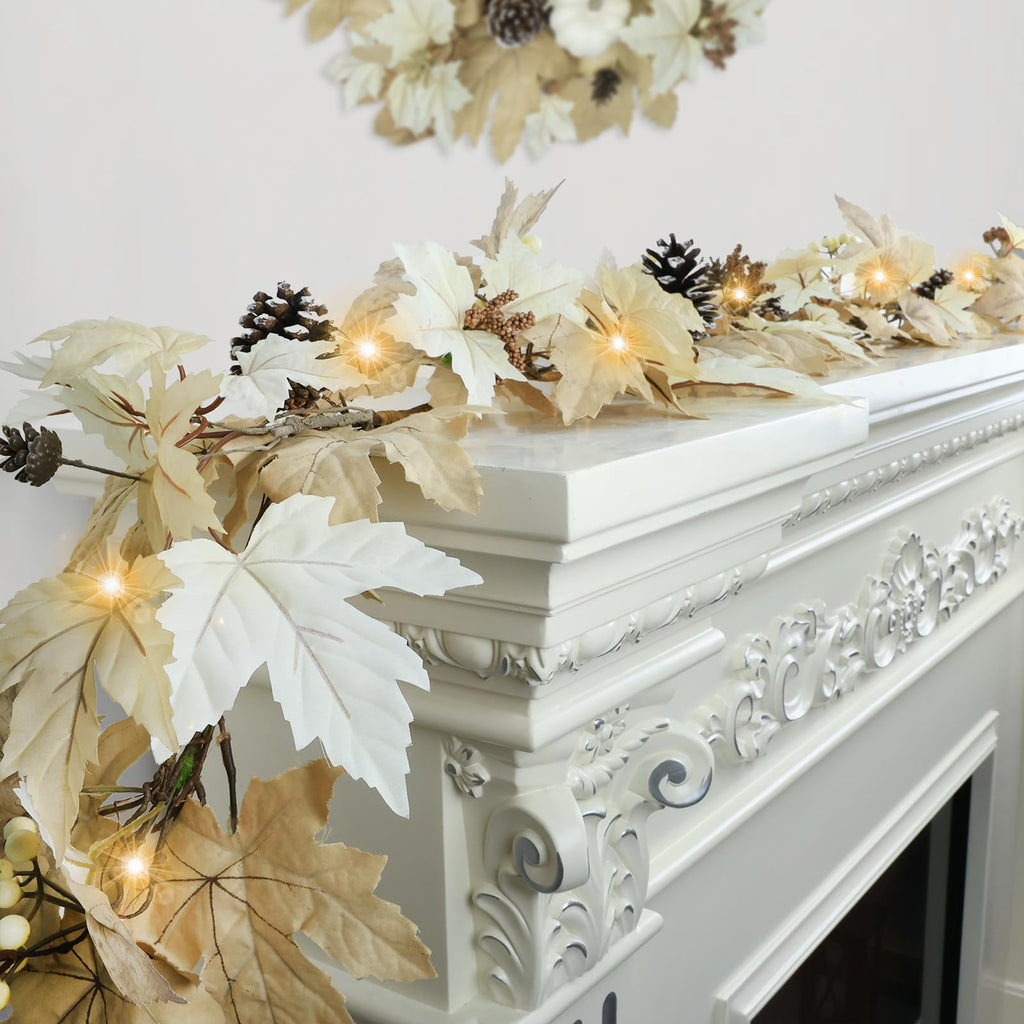 6 FT Fall Garland with Lights & Timer with Berries Pine Cones