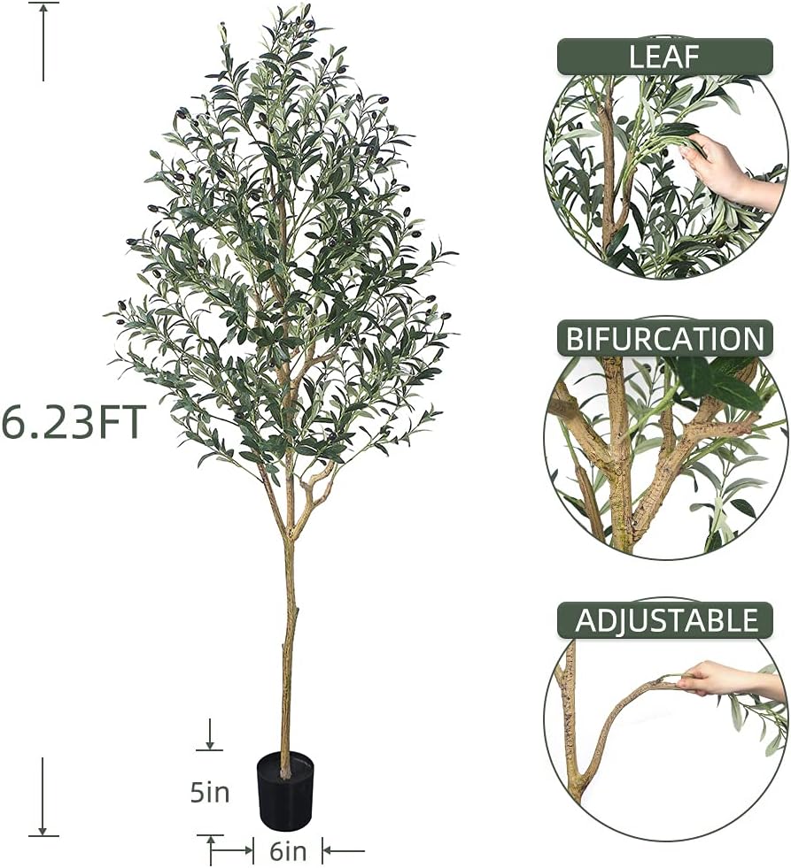 Artificial Olive Tree Tall Fake Potted Olive Silk Tree with Planter Large Faux Olive Branches and Fruits Artificial
