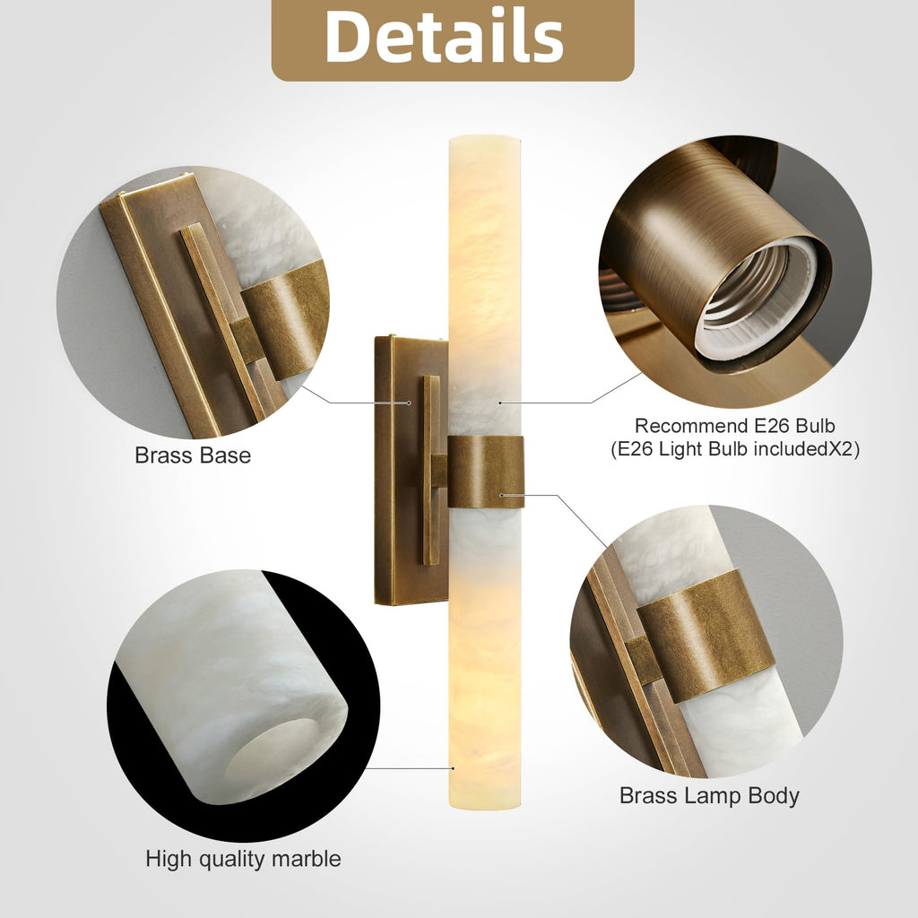 Natural Alabaster Wall Sconce, Brass Wall Sconce, Modern Bronze Marble Sconce, Rust Resistant Vintage Indoor Vanity