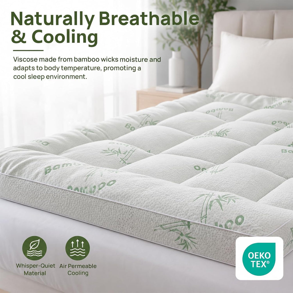 Queen Mattress Topper, 1200 GSM Viscose Derived from Bamboo Pillow-Top | Extra thick 1200 GSM, cooling bamboo viscose