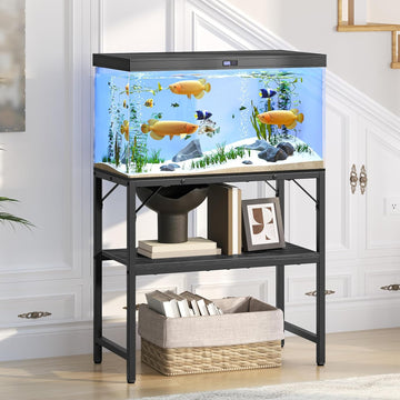 30 Gallon Fish Tank Stand, Aquarium Stand with 2-Tier Storage Shelves, Heavy Duty Breeder Turtle Terrarium Stand Rack