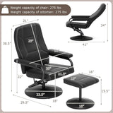 Modern Reclining Swivel Lounge Chair and Ottoman — Black Faux Leather