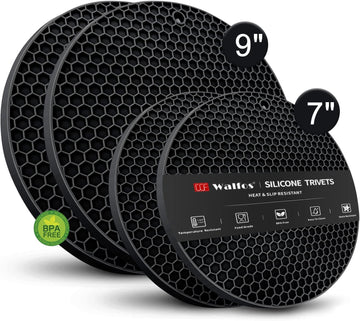 Silicone Trivet Mats - Heat Resistant Pot Holders Set, 2 Sizes 7 Inch & 9 Inch, Multipurpose Non-Slip Hot Pads - Set of 4