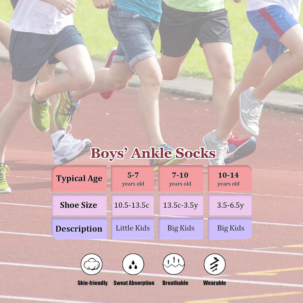 Boys Socks 18 Pairs Ankle Socks Boy Running Athletic Sock Low Cut Ankle Sock for Little Big Kids