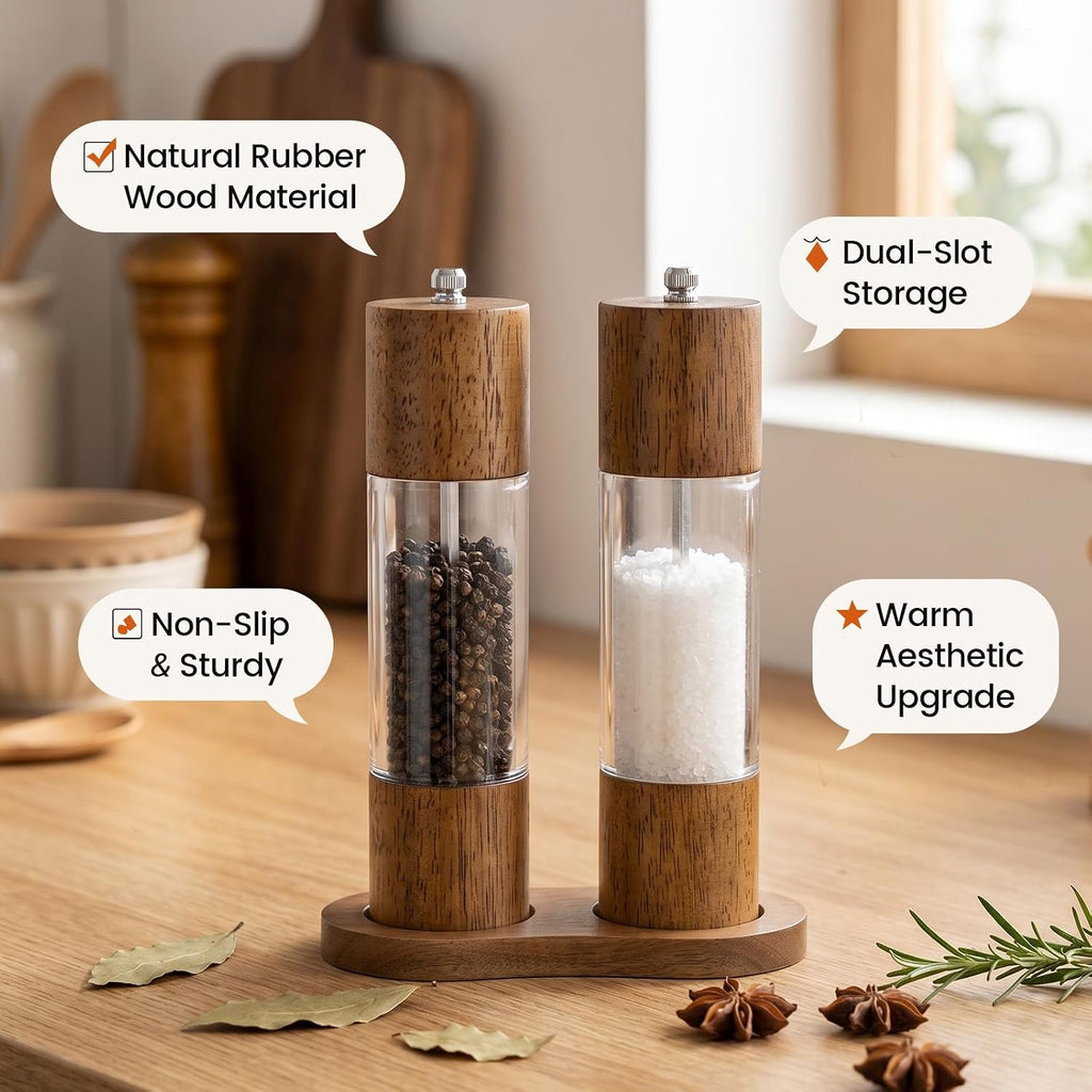 Wooden Salt and Pepper Grinder Set, Manual Salt and Pepper Mills, Wooden Shakers with Adjustable Coarseness
