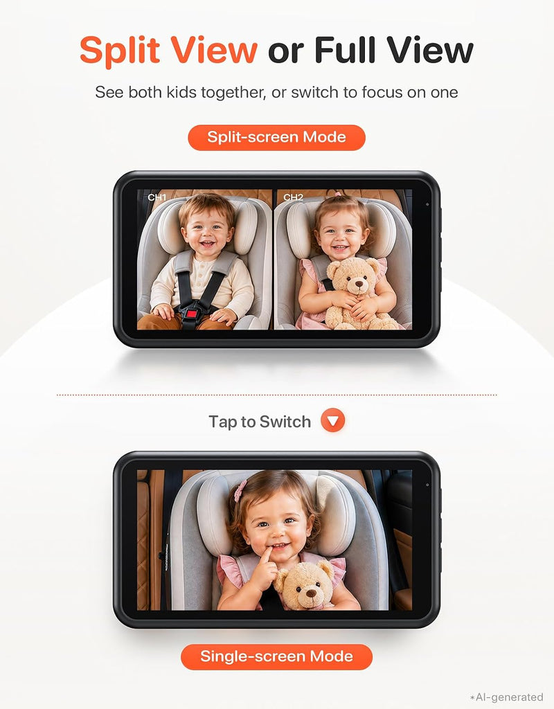 BM2PRO Dual Car Camera Baby Monitor for 2 Kids