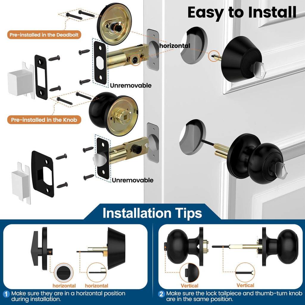 5 Pack Front Door Lock Set, Exterior Door Knob with Lock and Key