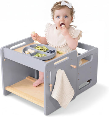 Weaning Table and Chair Set, Adjustable Toddler Table, Grey