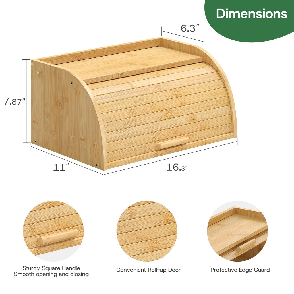 Countertop, Small Bamboo Wood, Wooden Corner Bread Storage Capacity