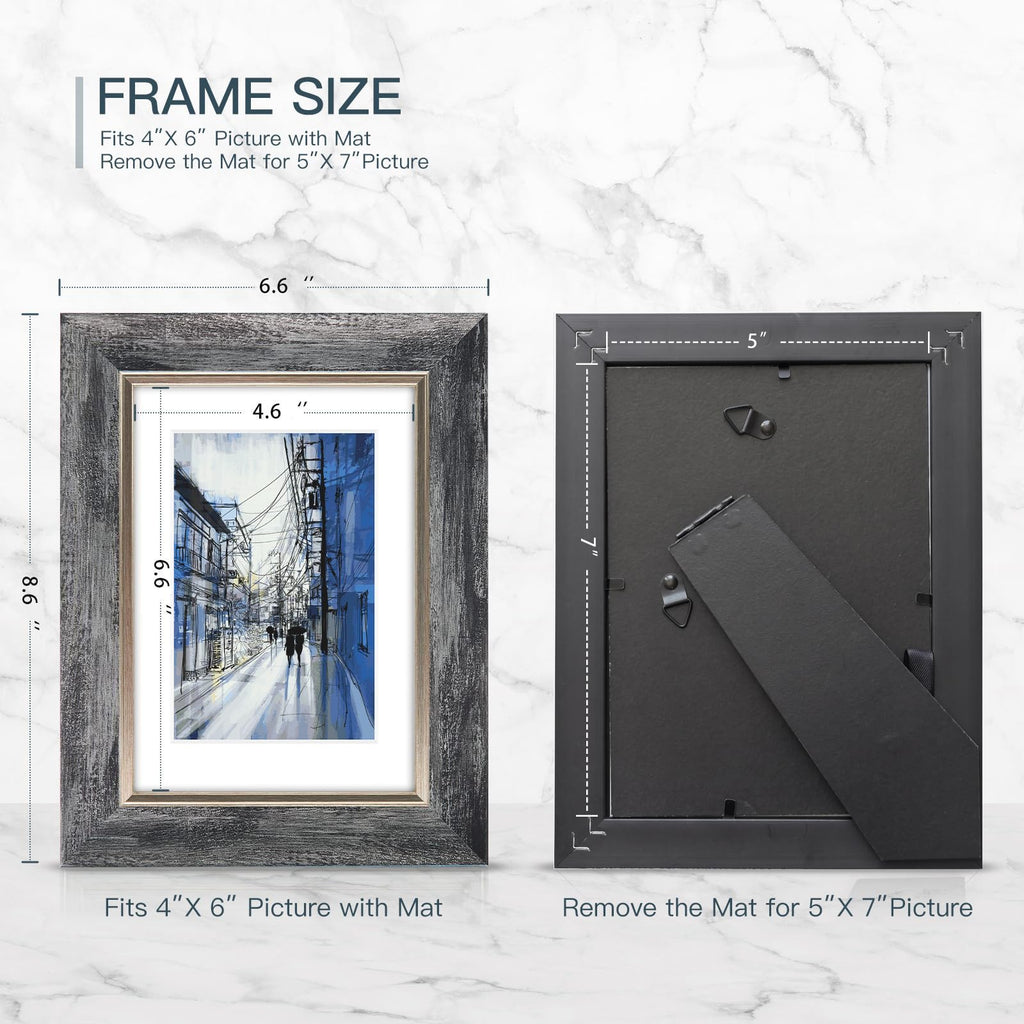 5x7 Picture Frames Set of 4, Rustic Retro Photo Frame(Grey)