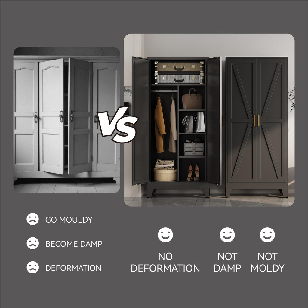 Metal Armoire Wardrobe Closet, Bedroom Armoires with Hanging Rod
