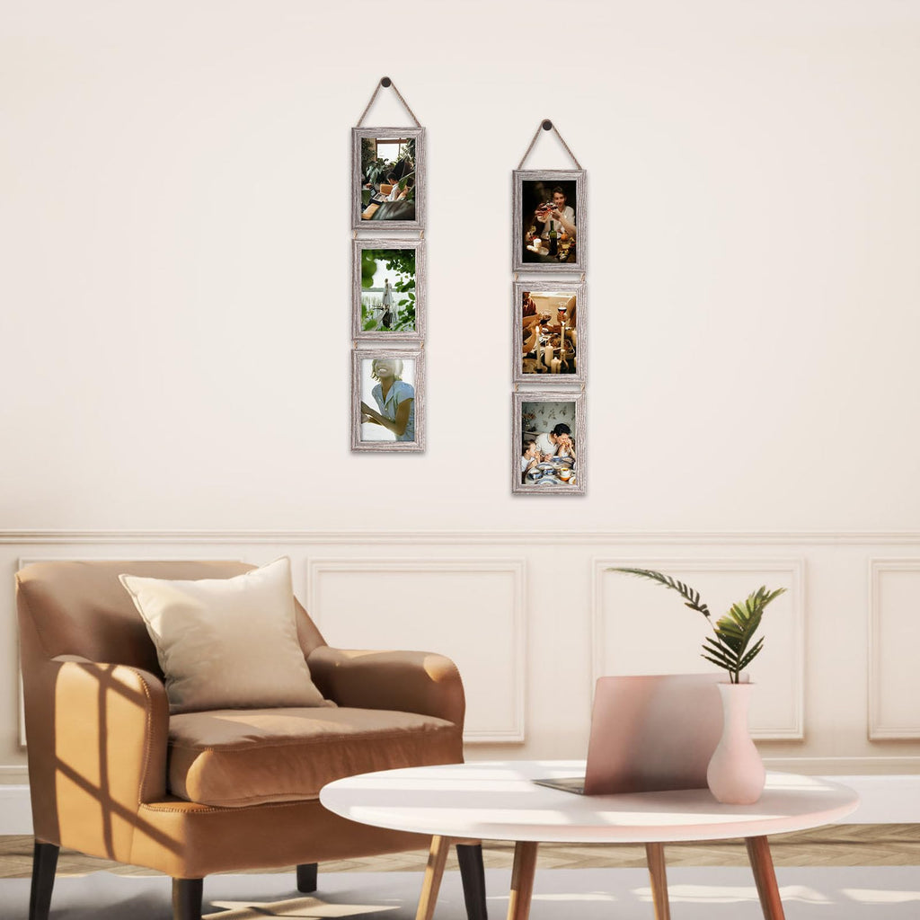 4x6 Collage Picture Frames, 6 Openings Vertical Hanging Photo Frame Set of 2, 4 by 6 inch Multi Picture Frames for