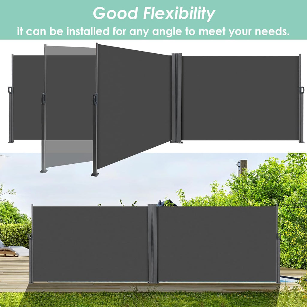 236" x 71" Retractable Side Awning, Patio Privacy Screen | UV Resistant Waterproof Patio Retractable Side Screen for