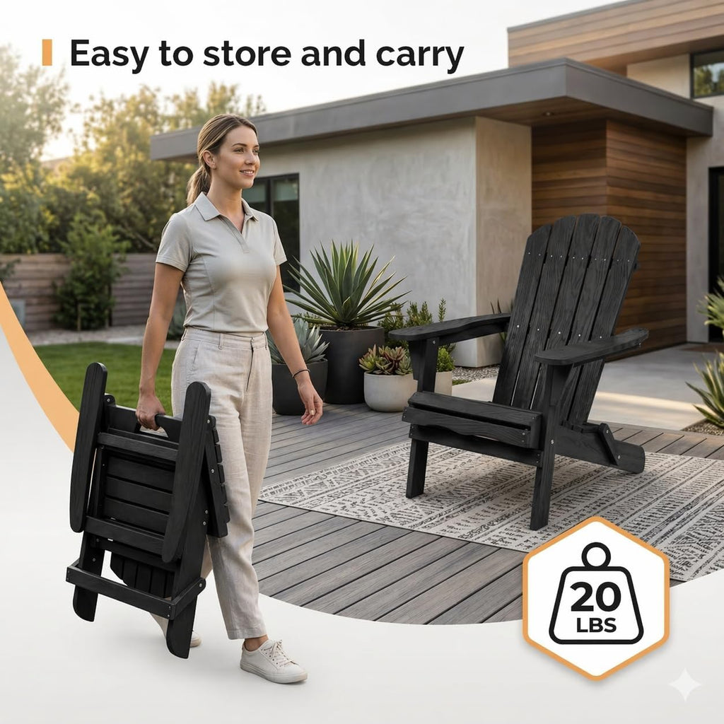 Adirondack Chairs Set of 2, Outdoor Folding Wood Adirondack Chairs with Pre-Assembled Backrest, Wood Patio Chair for