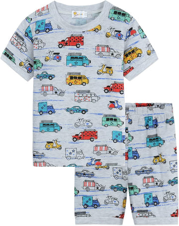 Hand Toddler Boys Pajamas Kids Dinosaur Summer PJS Monster Truck Boy Tractor Jammies Hockey Short Sets