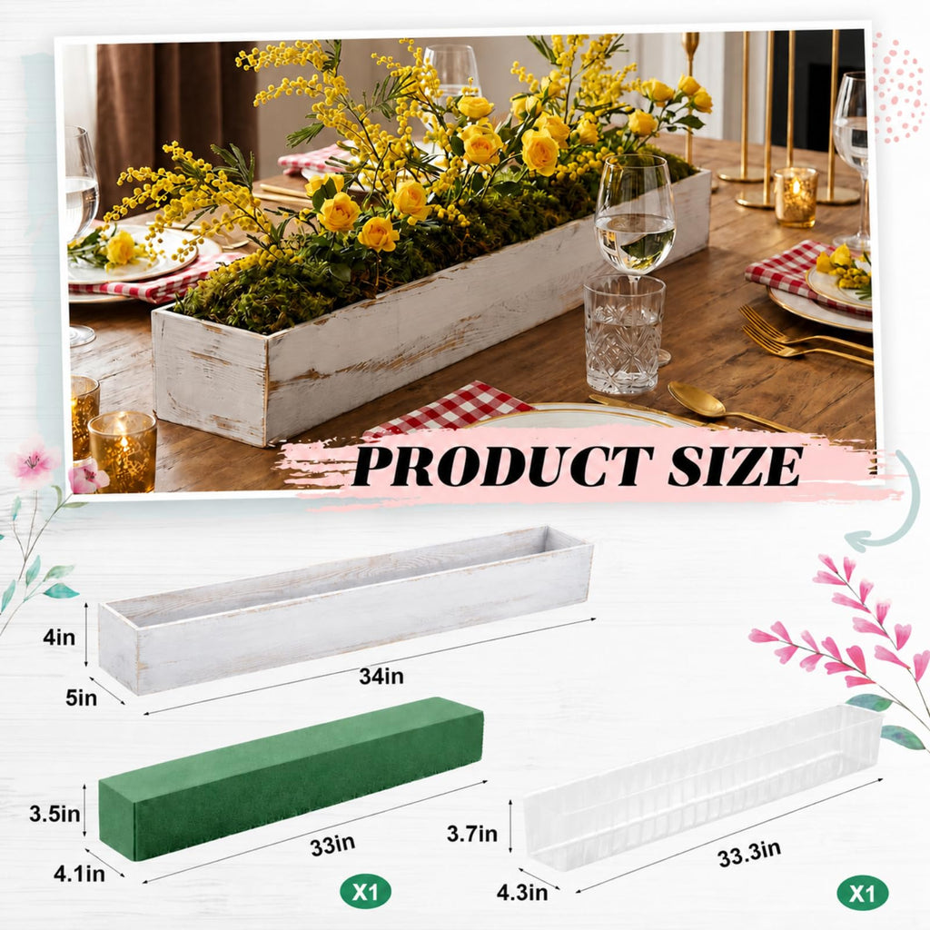 1 Set Wood Boxes for Centerpieces 34x5 Inch Rectangle Wooden Planter Box Rustic Wooden Planters with Removable