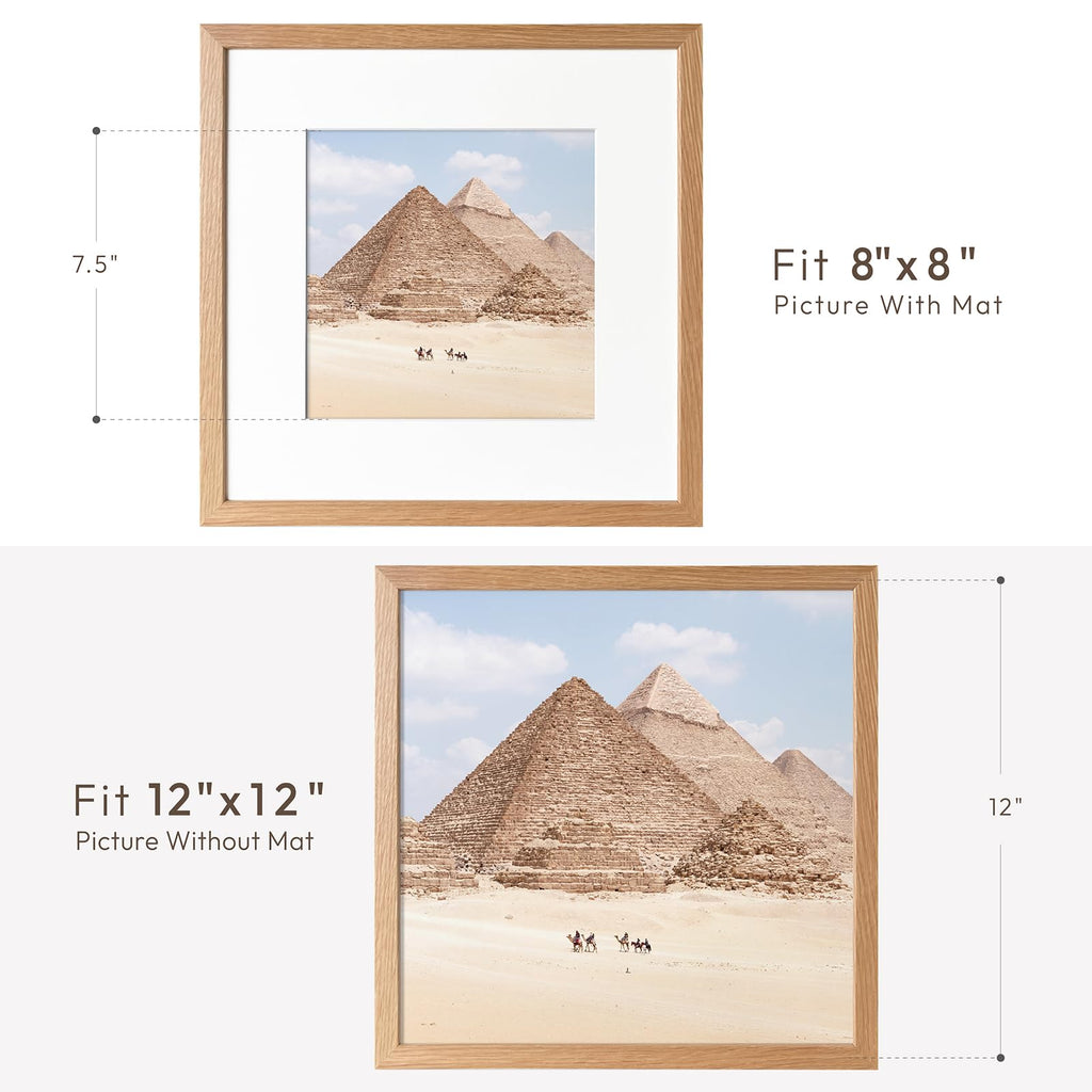 12x12 Wood Frame, Solid Oak 12x12 Picture Frames with Mat to 8x8