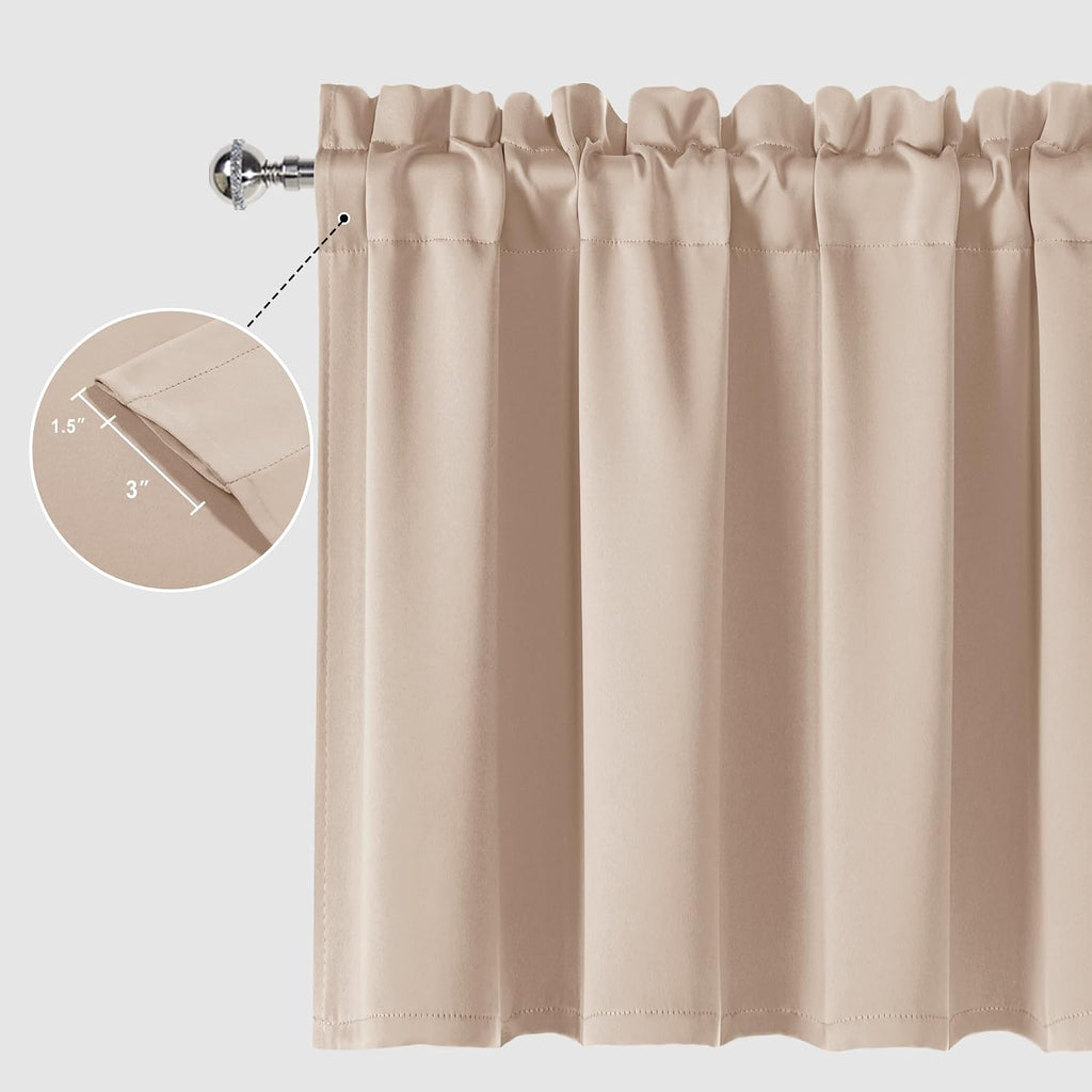 Beige Valances for Windows Rod Pocket Room Darkening Small Window Curtains , 52" W x 18" L, 1 Panel