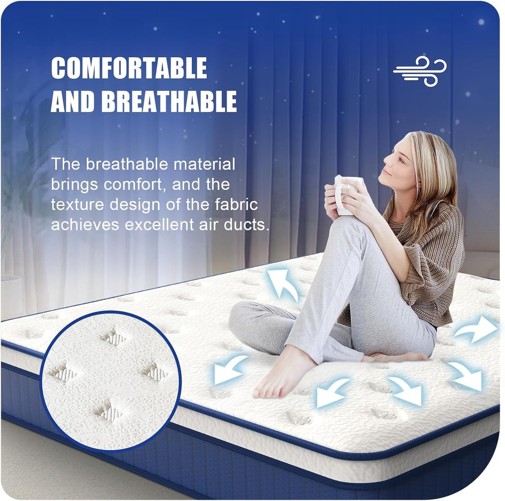 12 Inch Queen Hybrid Mattress, Medium Firm, Memory Foam and Pocket Springs, Motion Isolation, Edge Support, Pressure