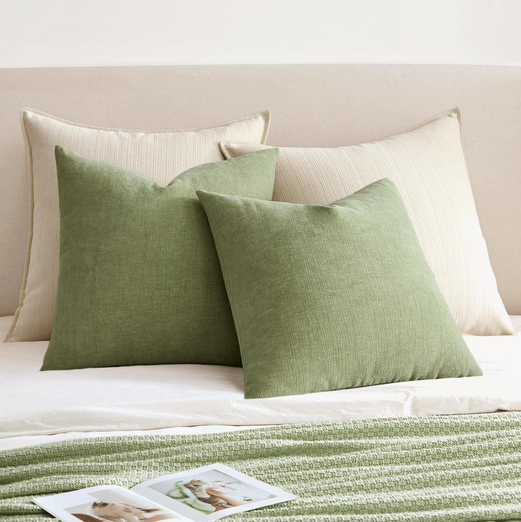 Sage Green Chenille Couch Throw Pillow Covers, 16x16