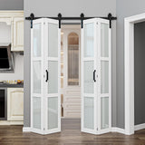 64" x 84" Frosted Glass Bifold Sliding Barn Door with Hardware Kit Included, Pre-Assembled Solid Cor