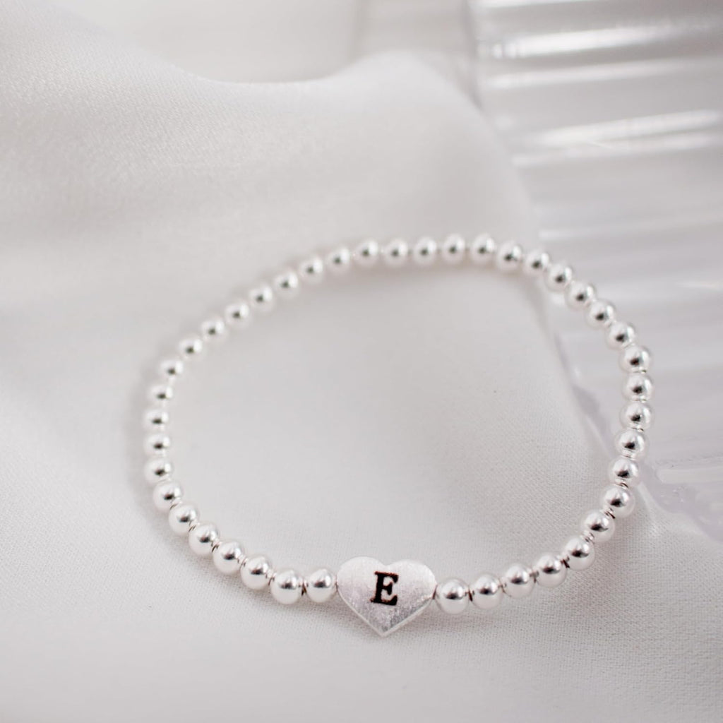 925 Sterling Silver Initial Bracelet for Baby Girls, Personalized Heart Charm Keepsake, Hypoallergenic Dainty Stretch