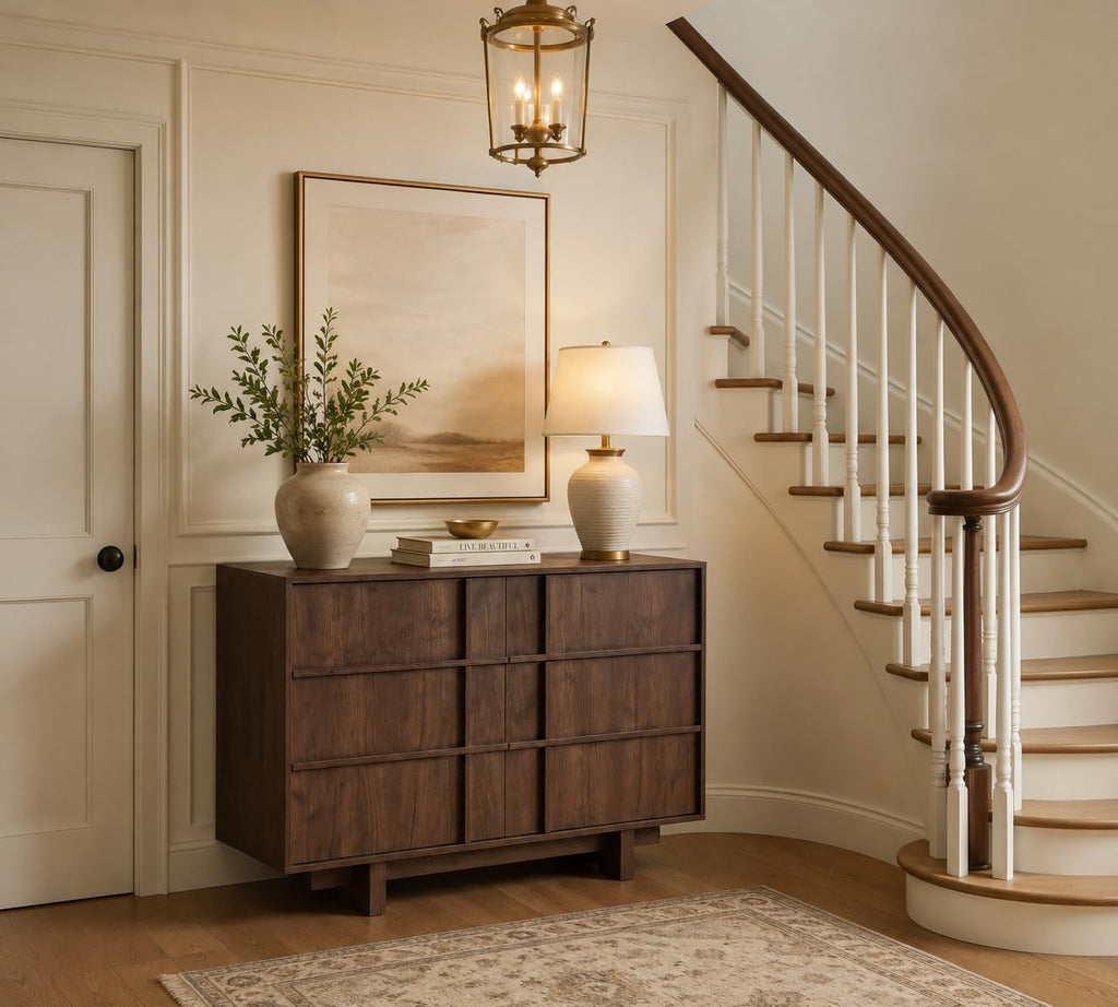 47.2" 6 Drawer Dresser, Skeleton Lines Design, Walnut