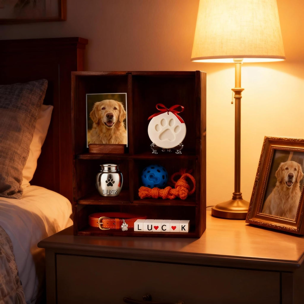 Dog Memorial Shadow Box with Pen, 11x4x14 Inch Pet Ashes Keepsake Wall-Mountable Display Case for Dog Cat Loss