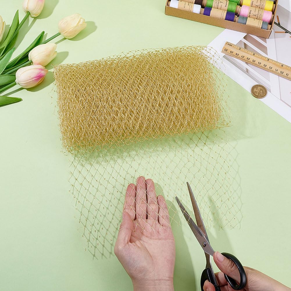 5Yards Veil Netting Fabrics 9.8Inch Wide Golden Bridal Wedding Veil Net Polyester Birdcage Mesh Netting Fascinator