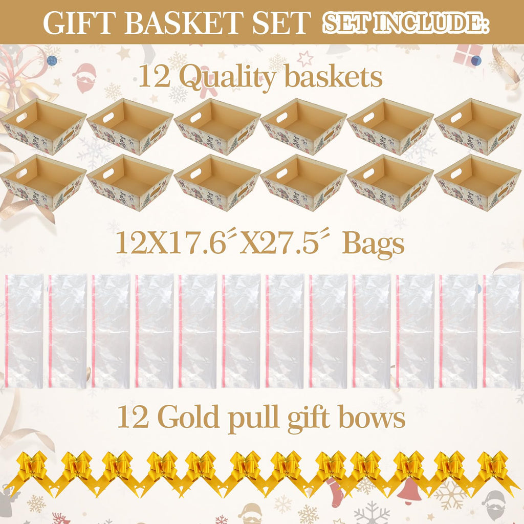 36Pcs 12 Pack Christmas Basket Gifts Set 8x10'' Gifts Baskets for Gifts Empty to Fill with Baskets Empty, Vintage