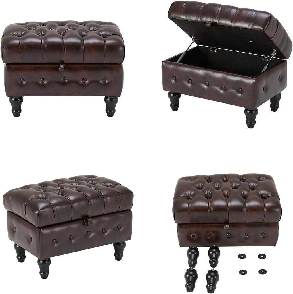 Coffee Table Ottoman with Storage,Button Tufted PU Leather Upholstery Footstool Bed Ottoman , Space-Saving Storage