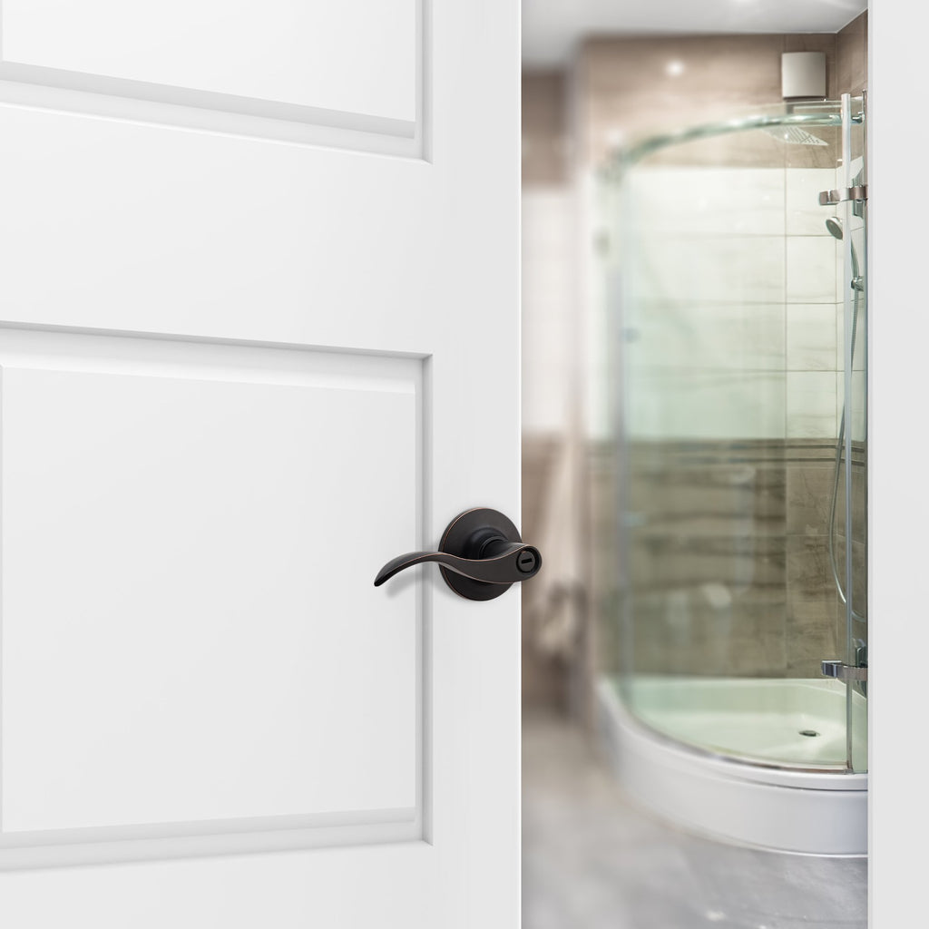 Privacy Lever Door Handle [Thumb Turn Lock on The Inside] with a Iron Black Finish, Reversible for Right & Left Side