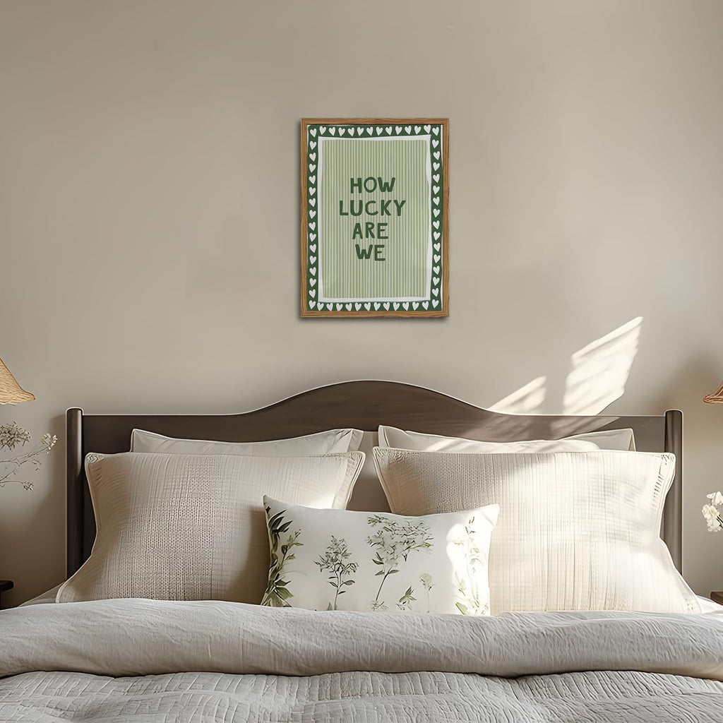 How Lucky Are We Wall Art, Inspirational Quote Sign Wall Decor Painting Vintage Positive Stripe Poster Canvas Prints
