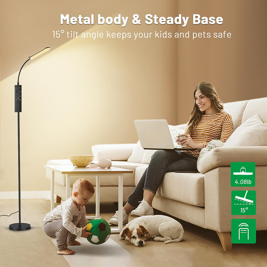 Dimmable LED Floor Lamp, Super Bright Reading Lamps Floor Standing lamp with Remote & Touch Control, Stepless Dimming