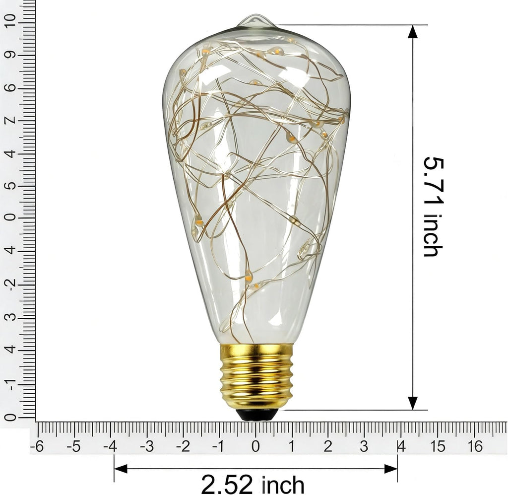 2 Pack Classic Edison Copper Wire LED Firework Bulb ST64, 1.5W (15W Equiv), 150 Lumens, 2200K Warm Yellow, E26 Base