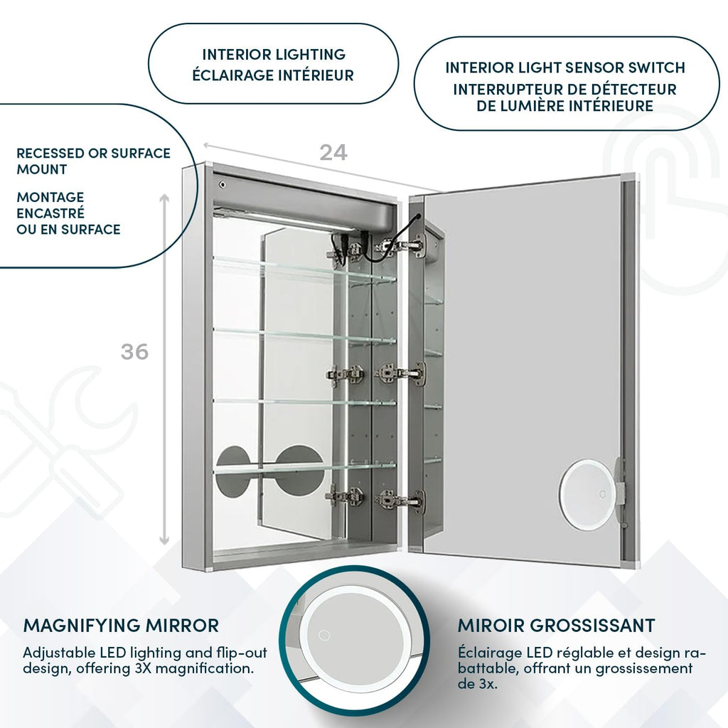 Signature Royale LED Lighted Medicine Cabinet Defogger, 3X LED Lighted Vertically Adjustable Magnifying Mirror
