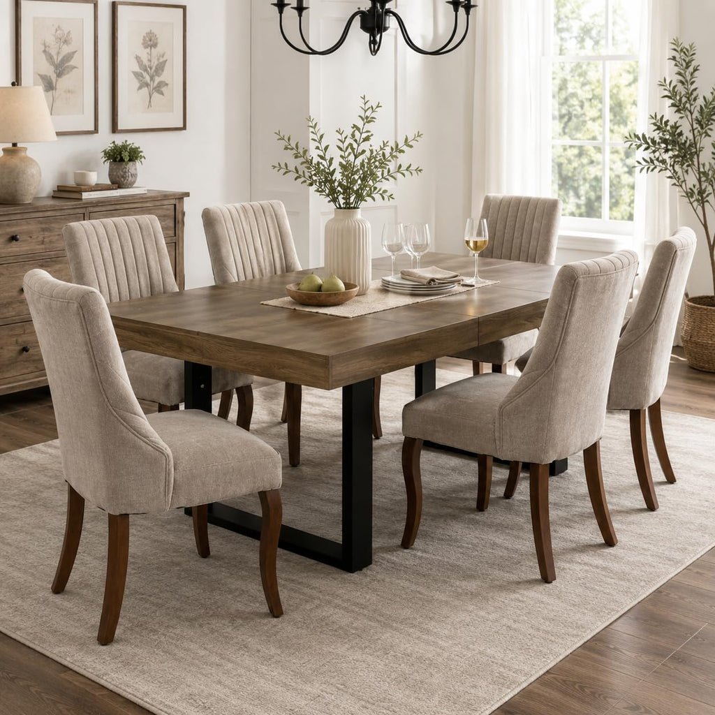 Extendable Dining Table Set for 6, 63"-79" Large Rustic Kitchen Table Set