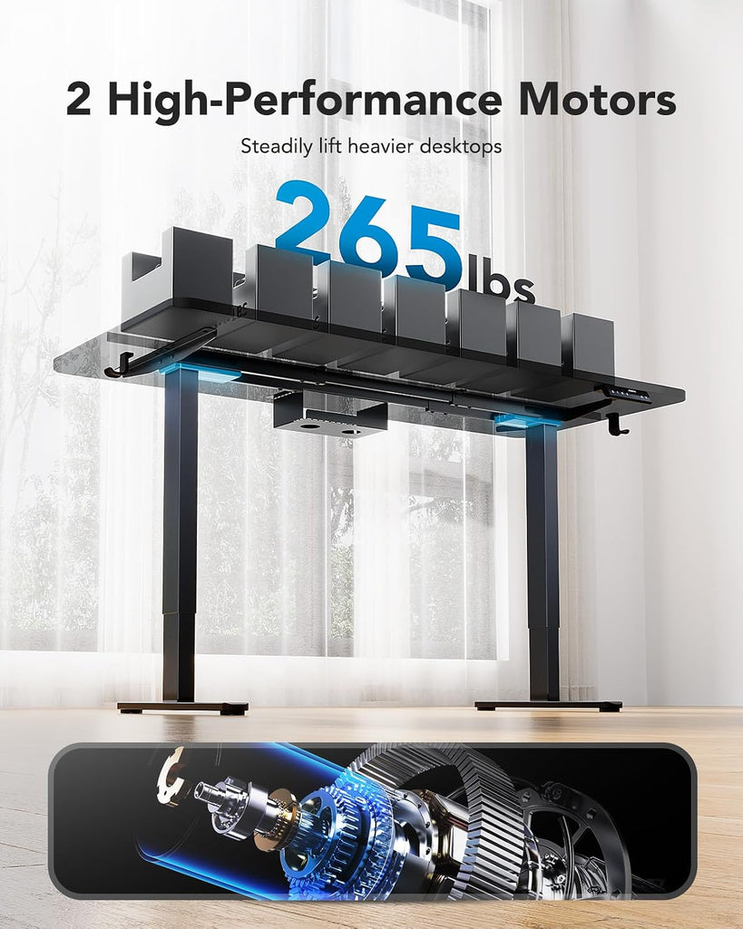 Dual Motor Electric Standing Desk Frame, 265 lb Capacity, Black | T-Shaped Legs Fit Desktops Up To 90 X 31.5 Inches;