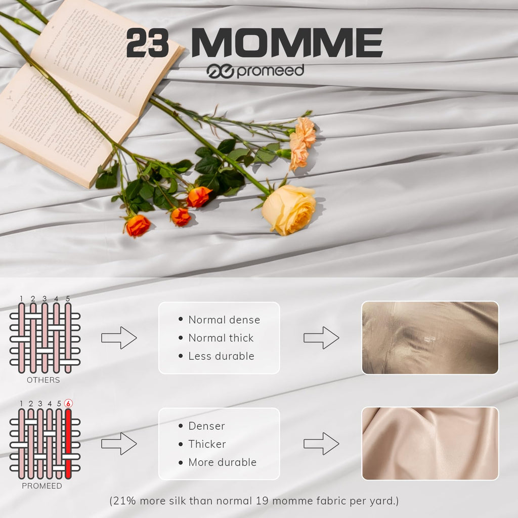 100% 23 Momme Mulberry Silk Sheets King Set 4pcs, Light Grey
