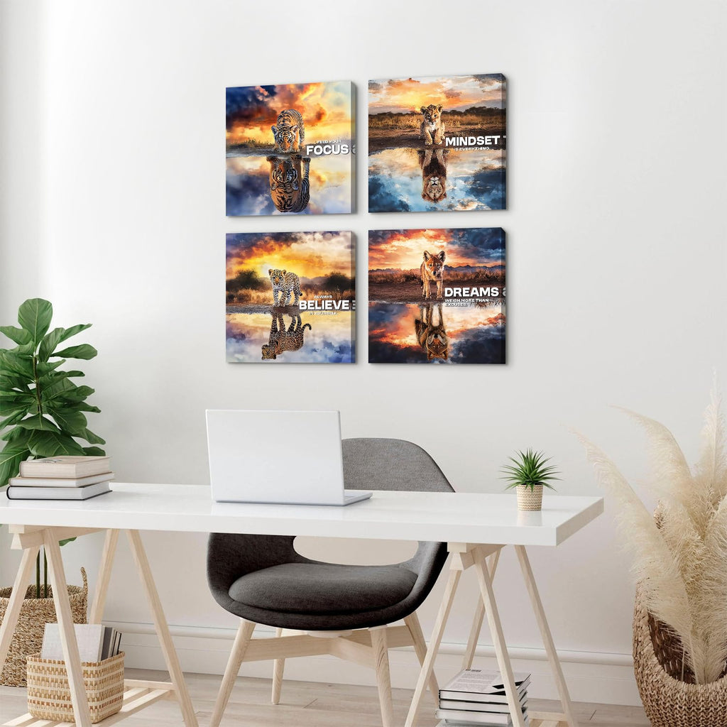 Motivational Wall Decor Lion Wall Art Inspirational Quotes Pictures Sunset Landscape Canvas Prints Leopard Tiger Wolf