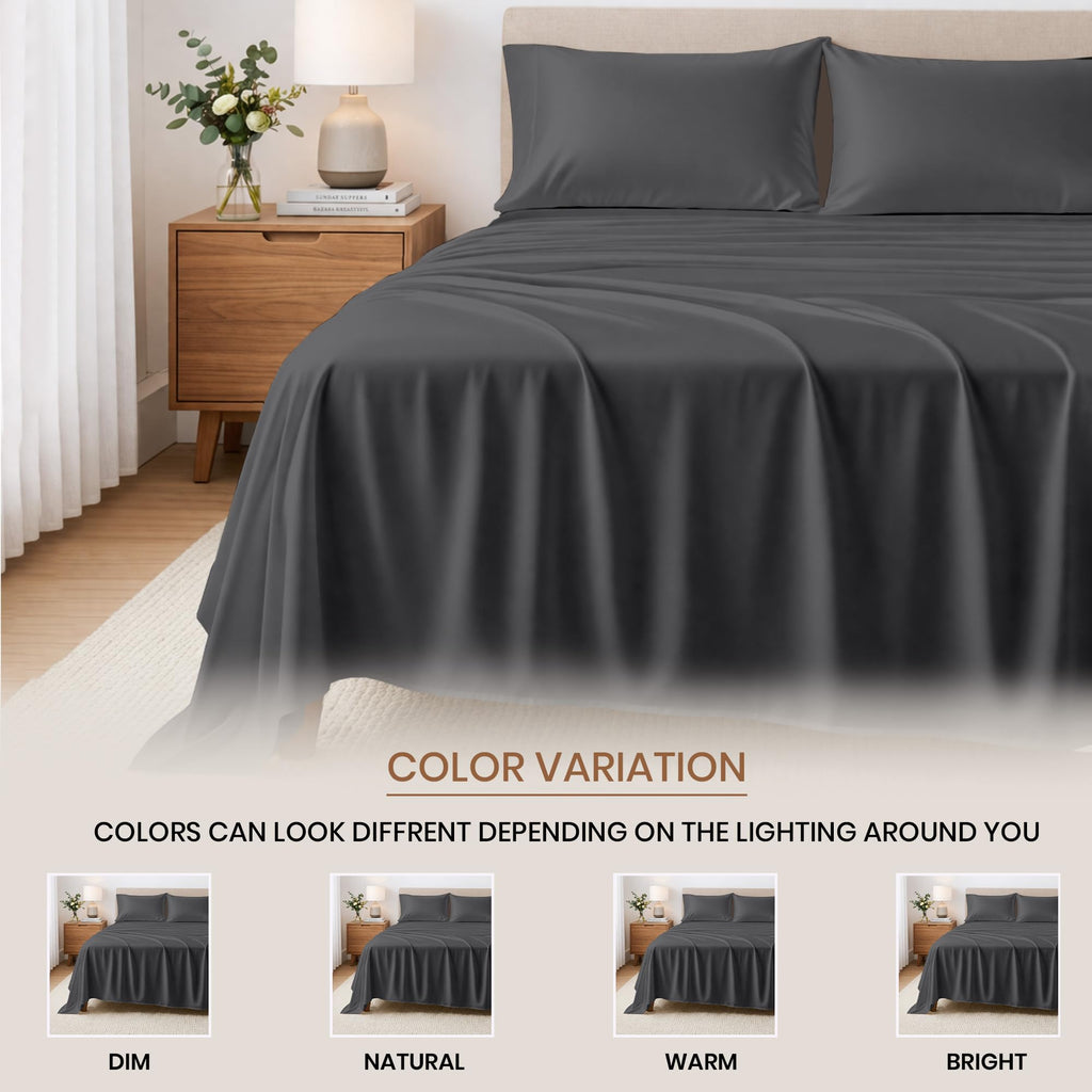 Luxury 4 Pc 100% Viscose derived from Bamboo Sheet Set -XL Size Silky Soft & Cooling Sheets for Hot Sleepers, 18"