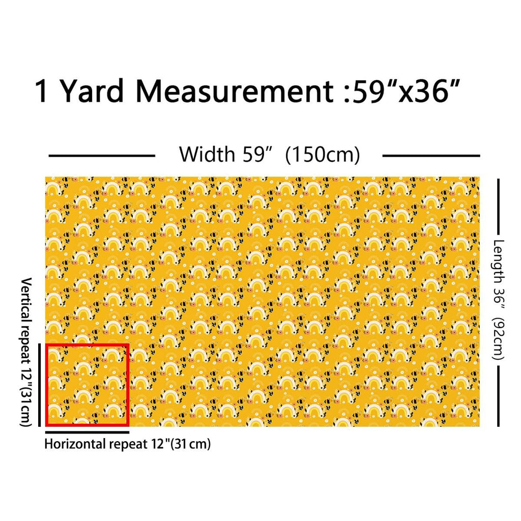 Rainbow Fabric by The Yard, Embrace Shine Rainbow Decorative, White Flower & Yellow Bee Upholstery, Garden Pastoral