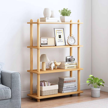 4-Tier Wooden Shelf Bookcase, Freestanding Open Bookshelf, Oak