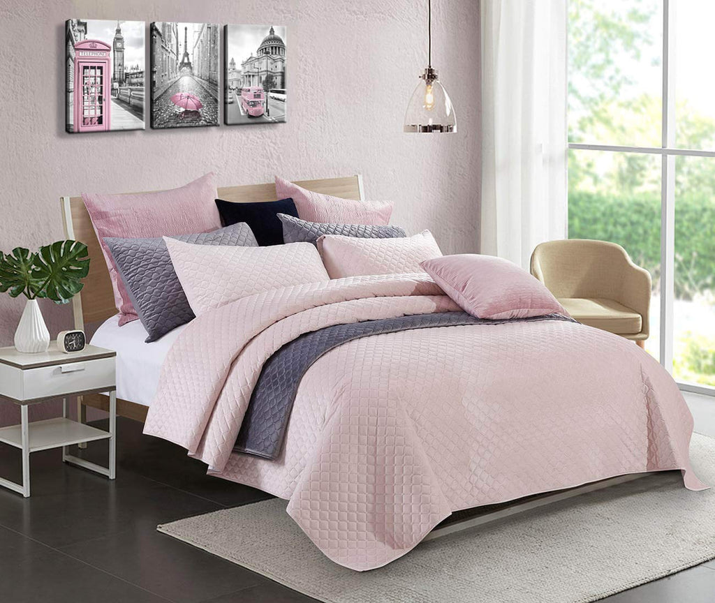 Paris Eiffel Tower Decor Girls - Pink Paris Theme Room Wall Canvas - Black and White Eiffel Tower Pictures - London
