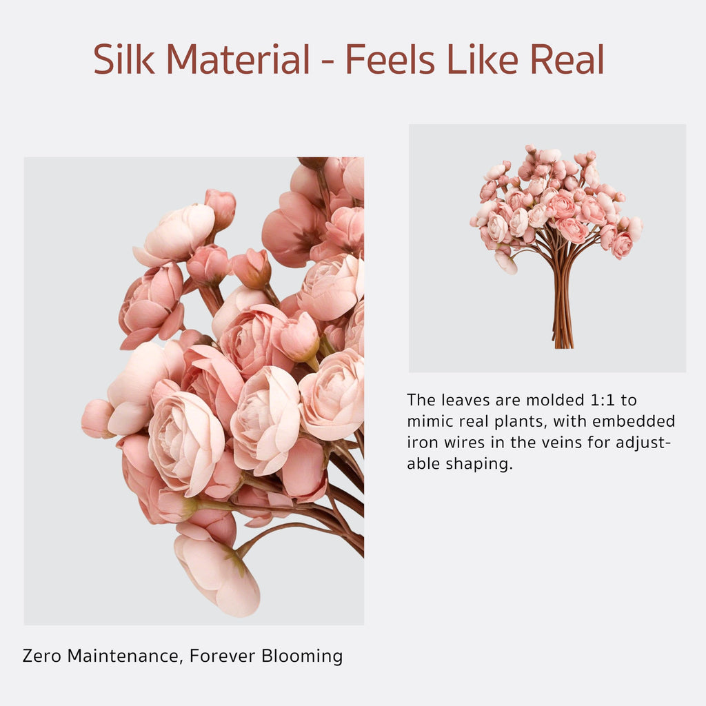 Faux Ranunculus Flowers, 18 PCS Dusty Rose Artificial Flowers Bulk, Fake Silk Ranunculus for DIY Bouquets, Wedding