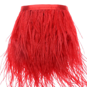 Ostrich Feathers Trims Fringe with Satin Ribbon Tape - for Dress Sewing Crafts Costumes Decoration Pack of 2