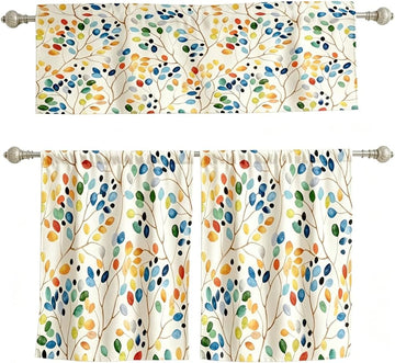Colorful Kitchen Curtains Valance and Tiers Set Over Sink, 2, Cute Watercolor Floral Boho