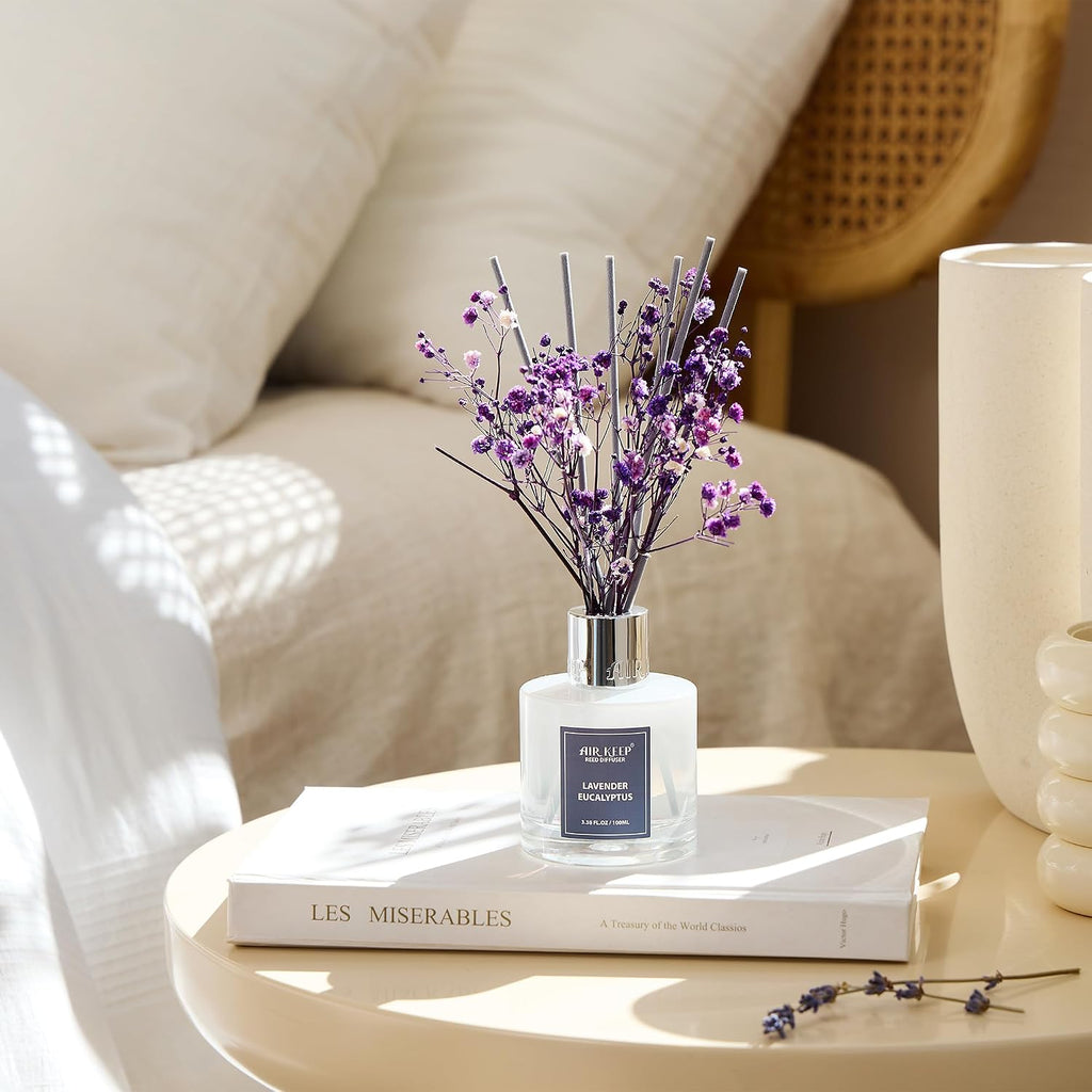 Reed Diffuser Set,3.38 fl oz (100 ml) - Lavender Eucalyptus Oil Diffusers with 8 Reed Sticks, Home Fragrance Reed - Set of 338