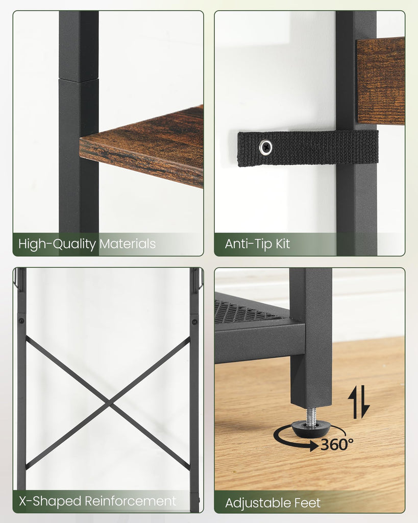 Coat Rack with Shelves, Freestanding Hall Tree, Coat Tree with 16 Hooks and Hanging Rail, Industrial Clothes Stand